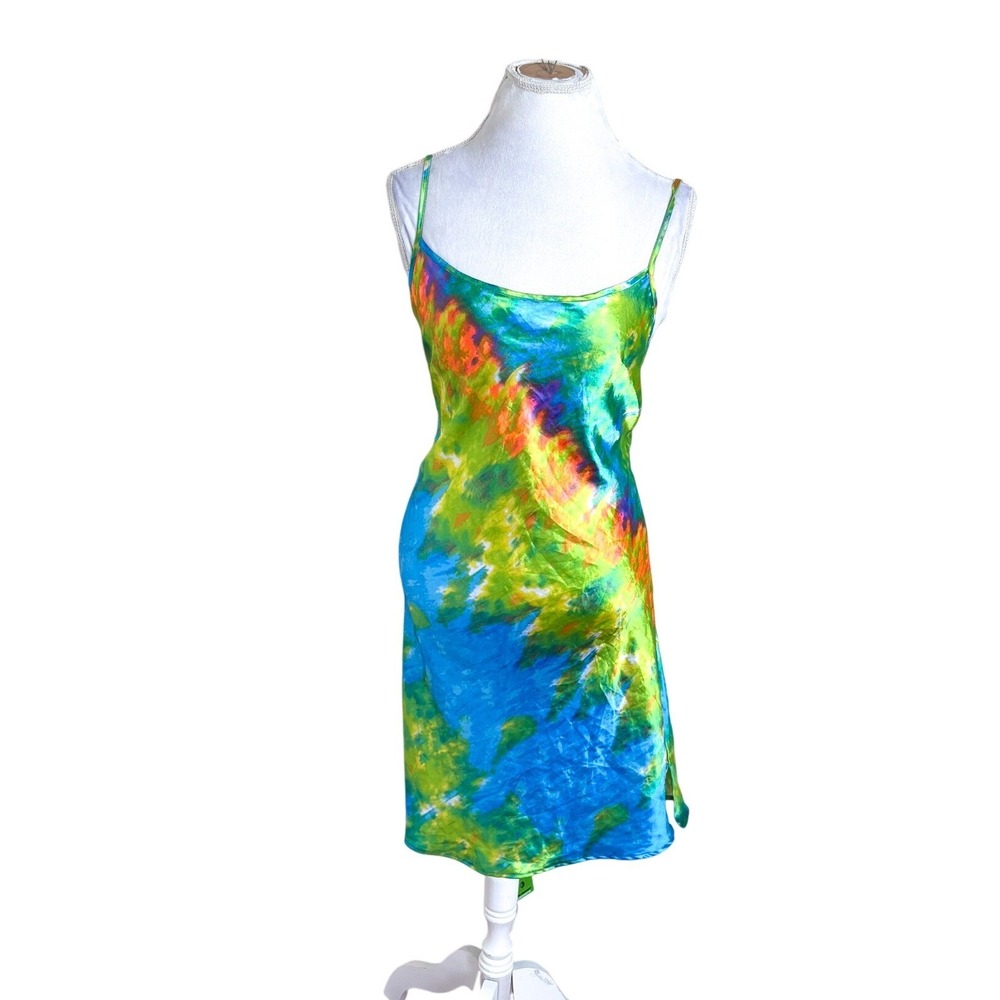 Emme Jordan Womens Tie Dye Slip‎ Dress 2X Multicolor Satin Mini Lingerie